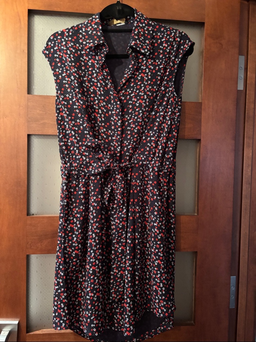 Black Floral Tie-Waist Midi Dress